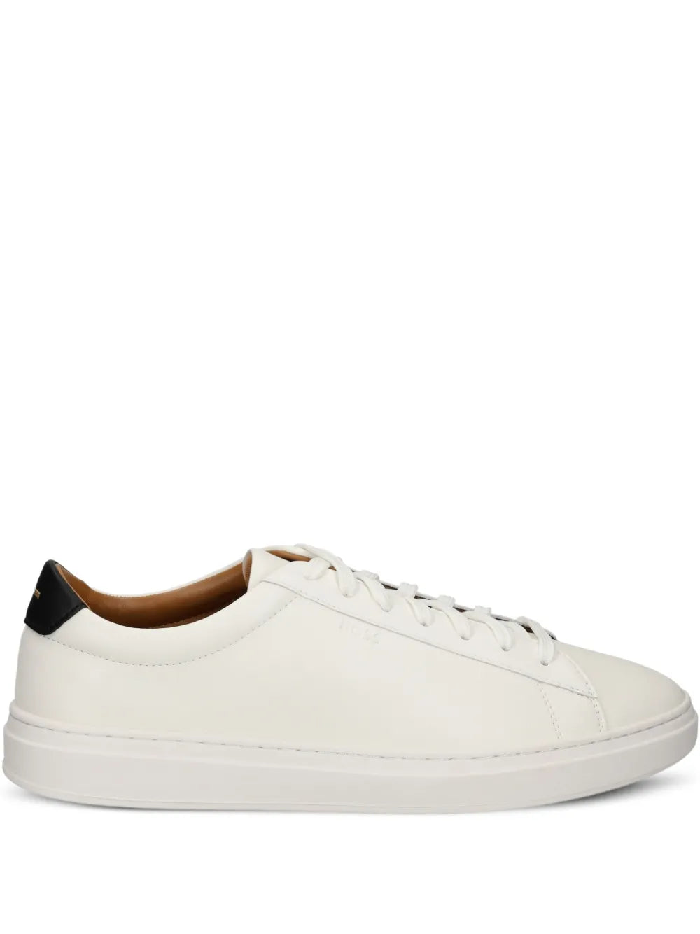 Exclusive Boss Embossed-Logo Leather Sneakers — White — Size US M 6.5 - US W 8 — Front View
