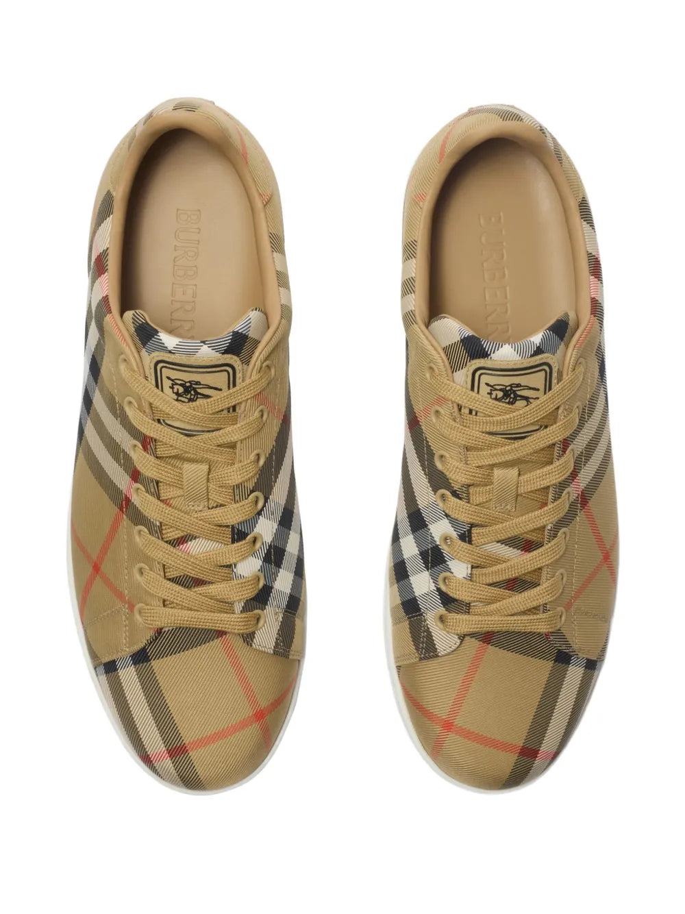 Exclusive Burberry Check-Pattern Sneakers — Beige — Size US M 9.5 - US W 11 — Top View