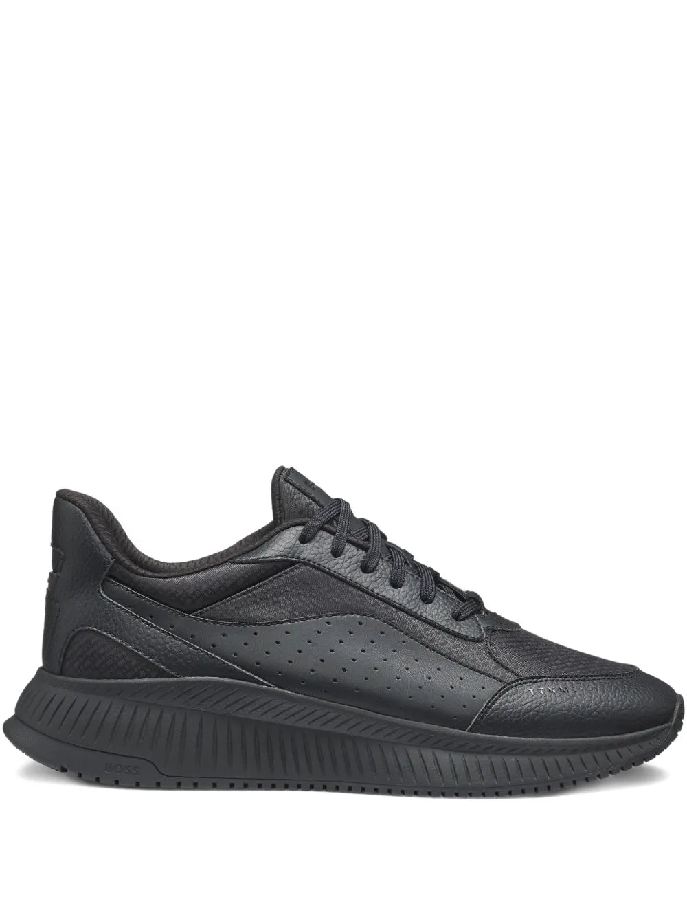 Exclusive Boss Perforated Panelled Sneakers — Black — Size US M 11 - US W 12.5 — Front View