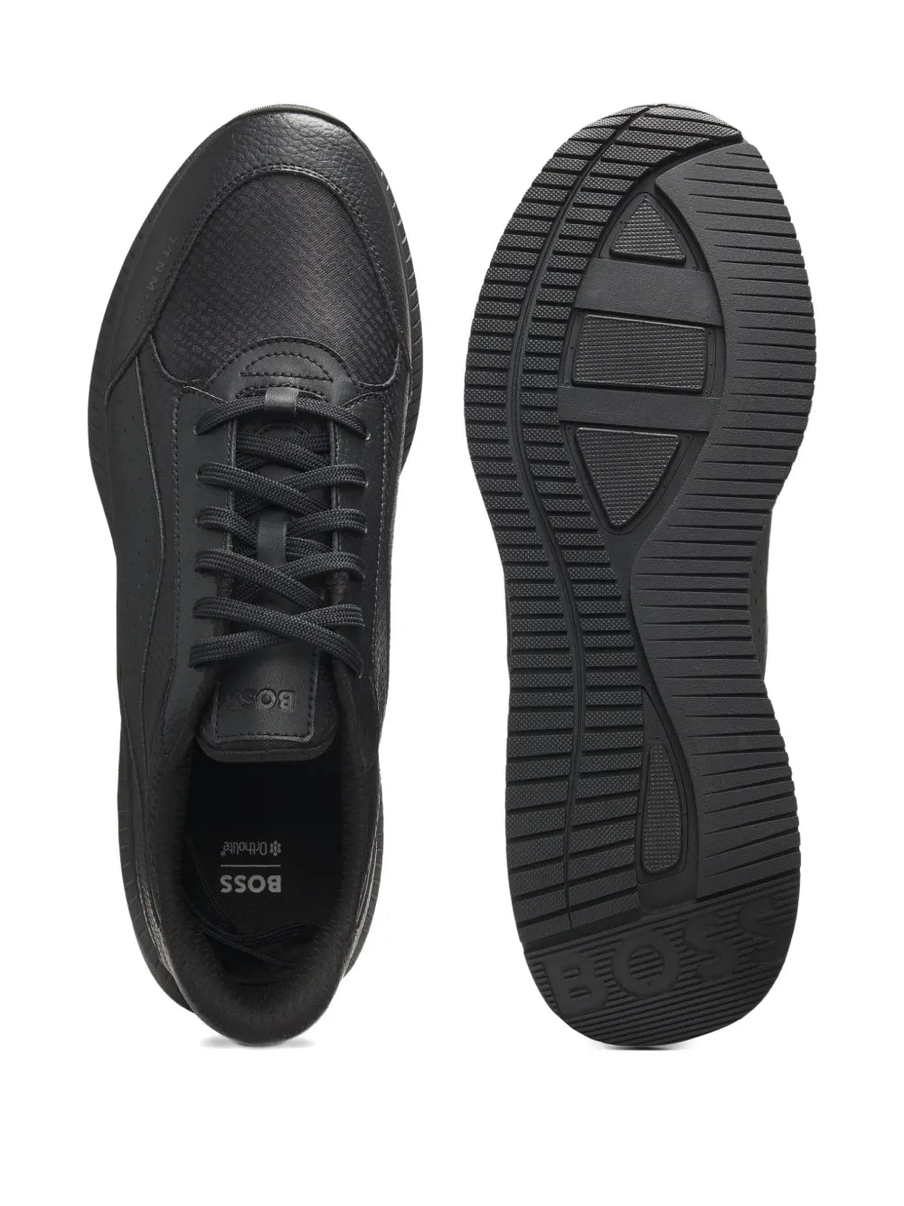 Exclusive Boss Perforated Panelled Sneakers — Black — Size US M 11 - US W 12.5 — Top View