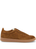 Exclusive Bally Retro Crest Suede Sneakers — Cognac Brown — Size US M 4 - US W 5.5 — Front View