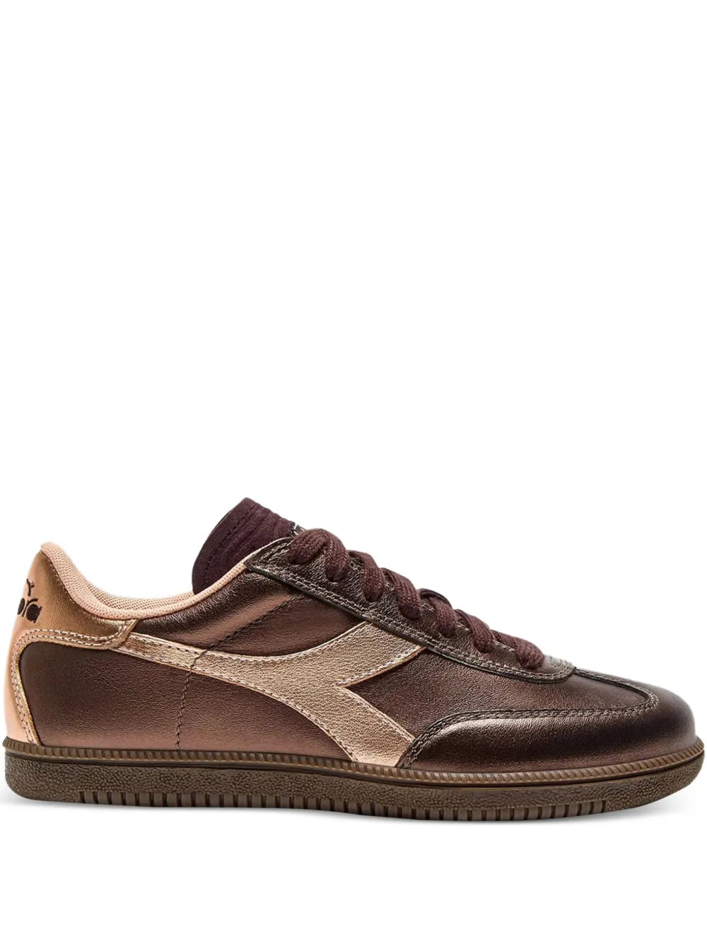 Exclusive Diadora Metallic Leather Sneakers — Brown / Burgundy — Size US M 4 - US W 5.5 — Front View