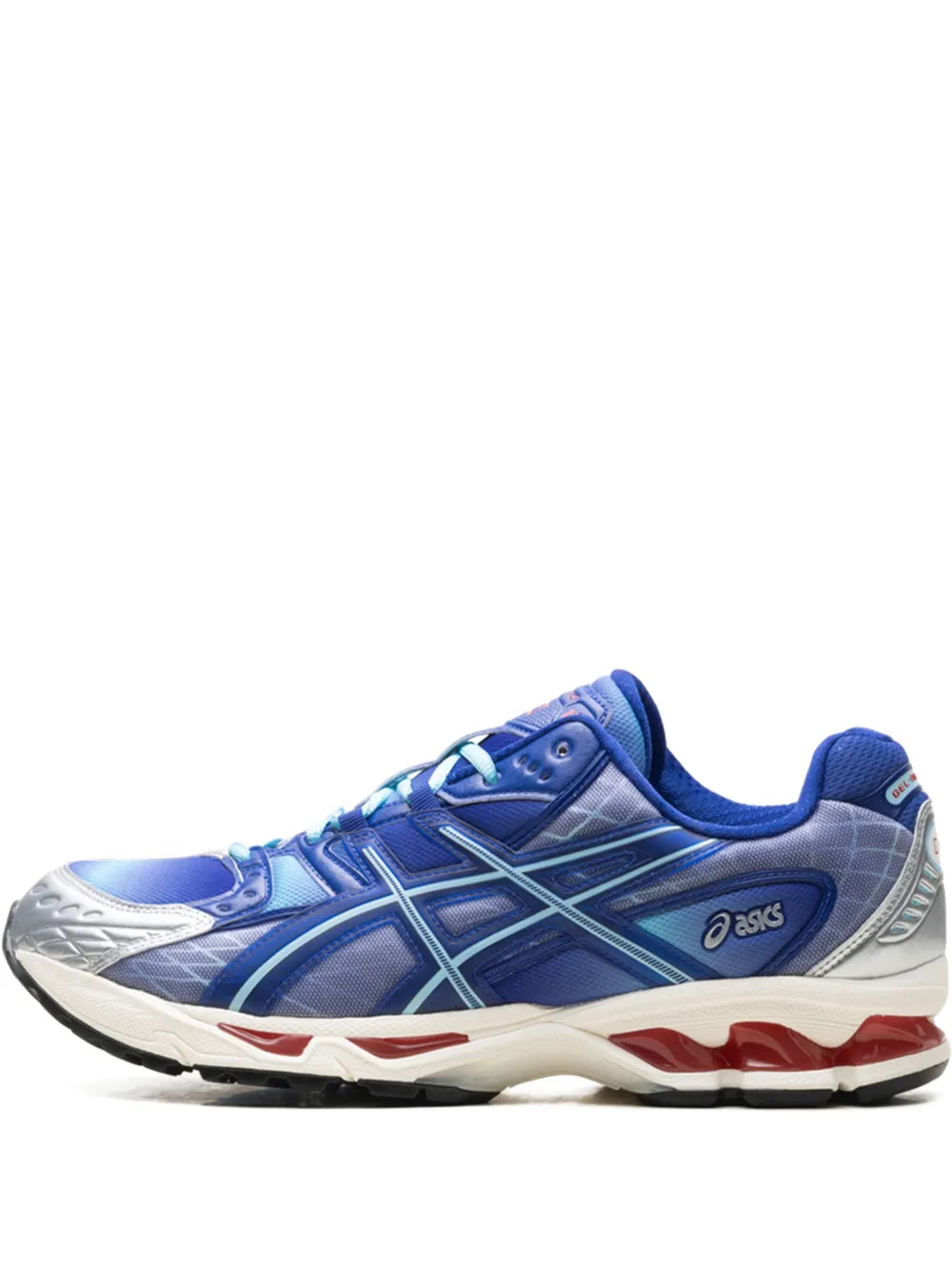 Exclusive Asics X Kith Gel-Nimbus 10.1 Iron Man Vs. Mega Man Double Box Sneakers — Blue / Orange — Size US M 11.5 - US W 13 — Front View