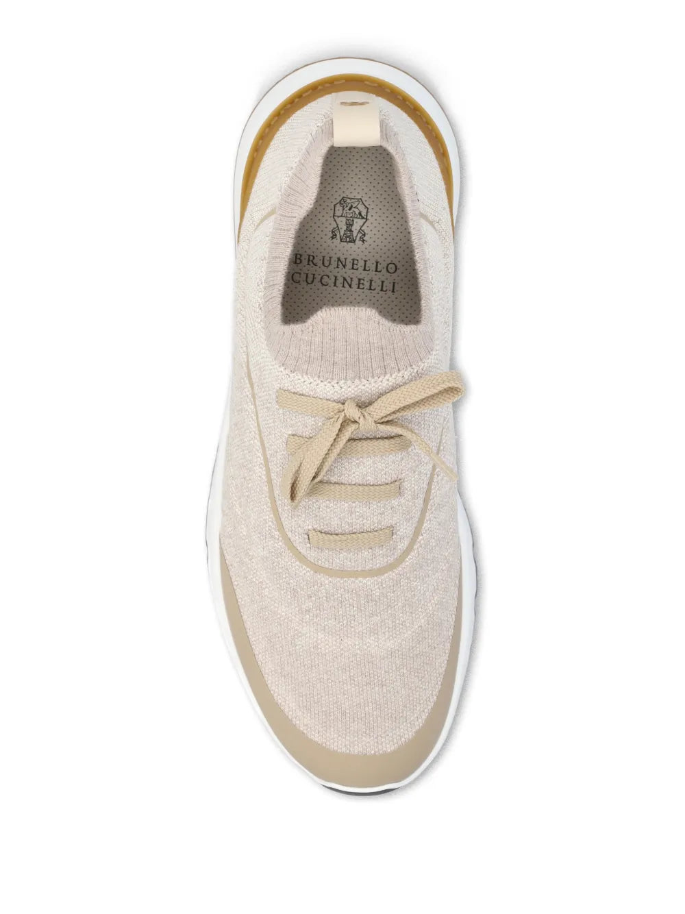 Exclusive Brunello Cucinelli Lace-Up-Detail Sneakers — Beige — Size US M 4 - US W 5.5 — Top View