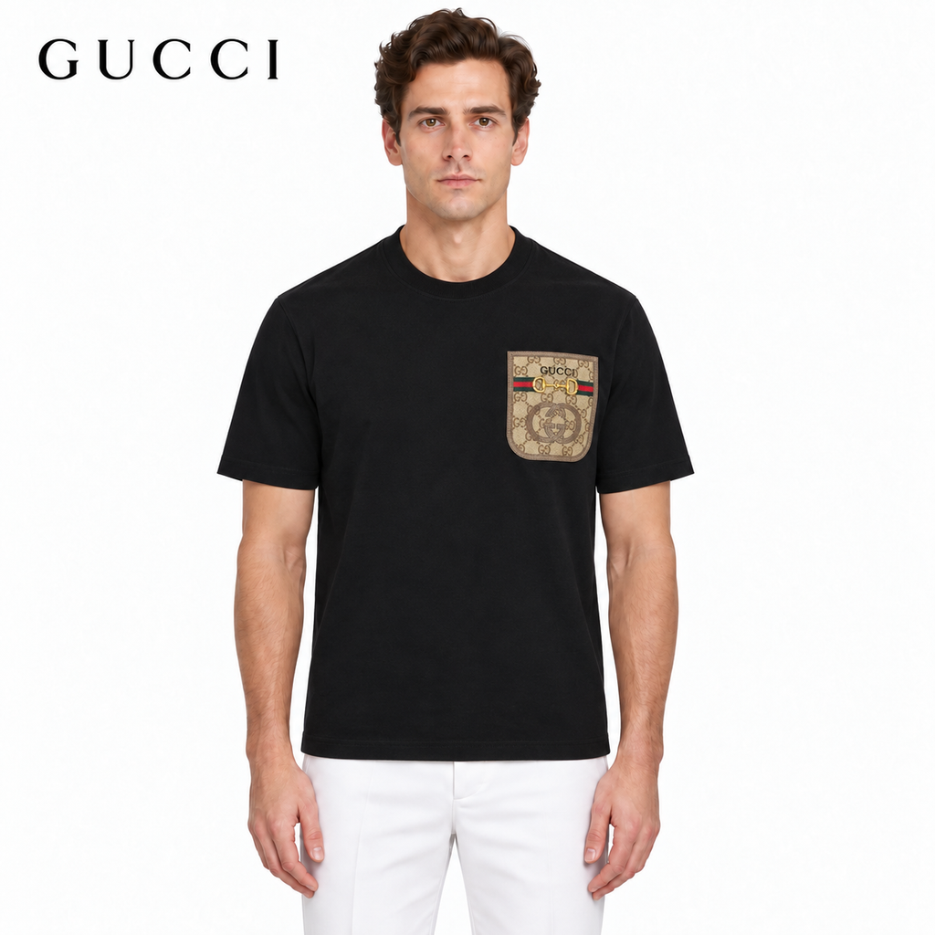 Exclusive Gucci GG Supreme Horsebit Patch Pocket T-Shirt — White — Size S — Front View