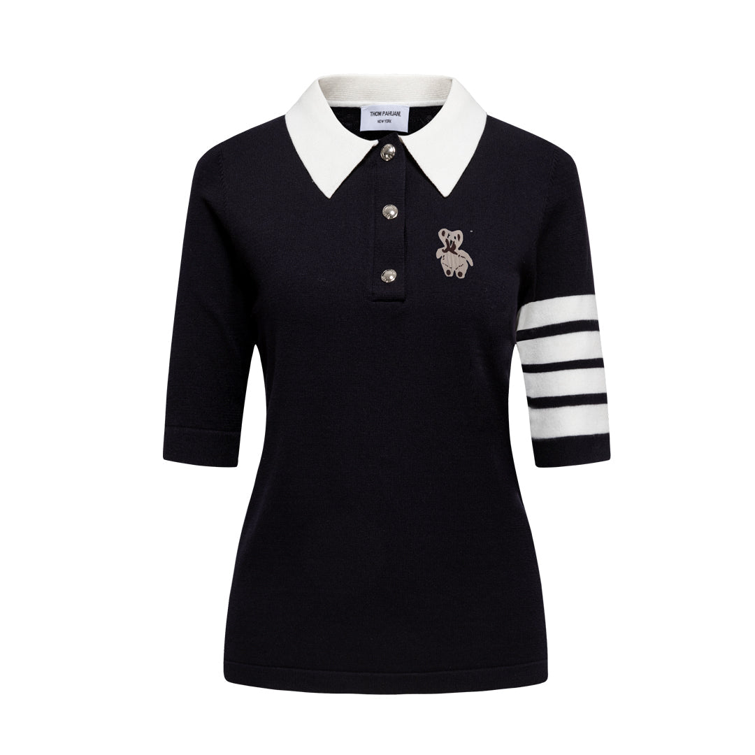 Exclusive MR.TOM  Women Bear POLO shirt — Black — Size 0/S — Top View