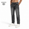 Exclusive Gucci GG Monogram Straight-Leg Jeans with Horsebit Chain — 28 — Front View