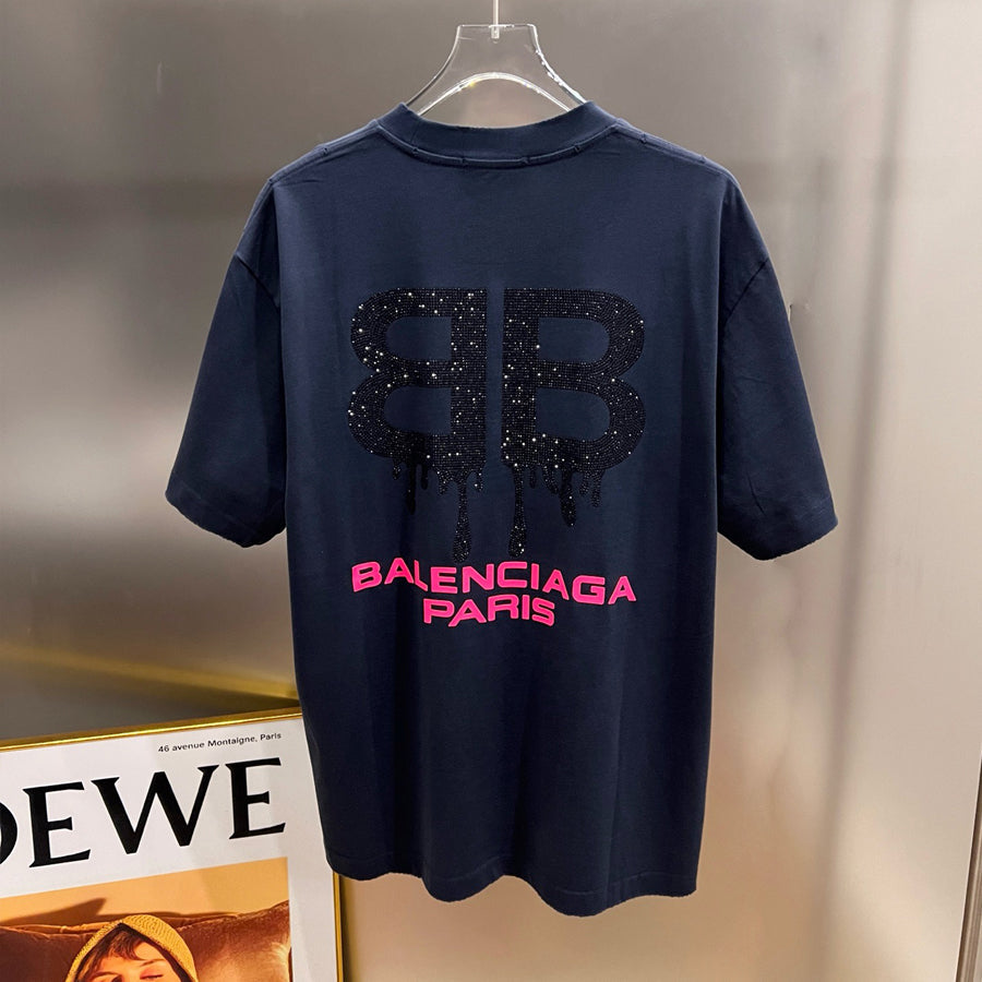 Exclusive Balenciaga BB LOGO Printed T-shirt — Black — Size S — Top View