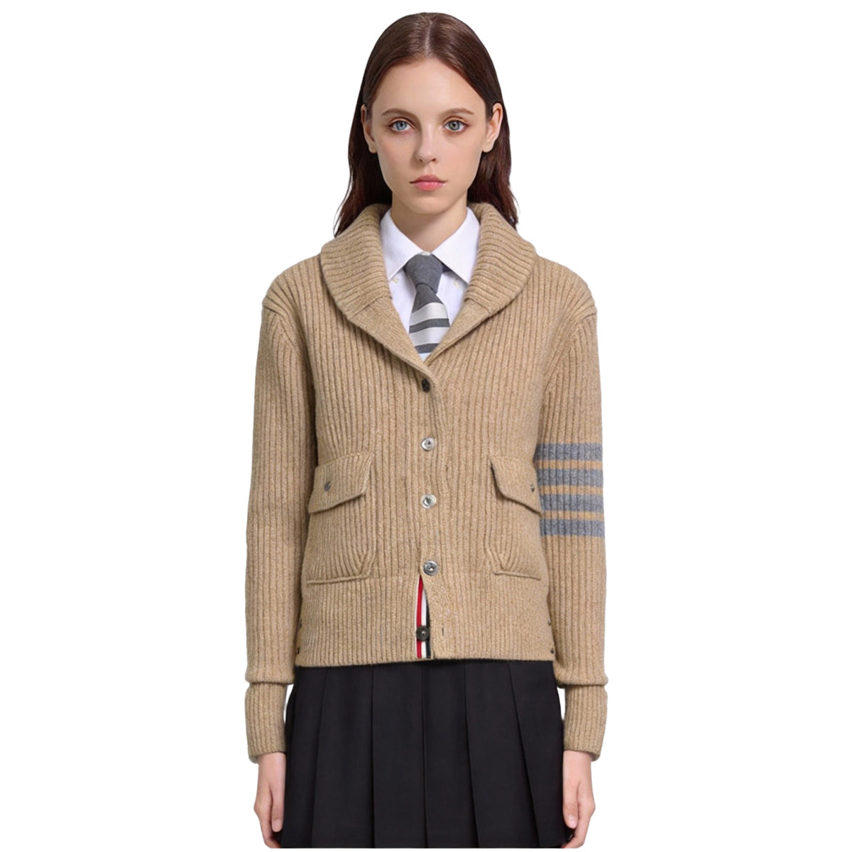 Exclusive MR.TOM 2026SS Women's Cardigan — Khaki — Size S/0 — Top View