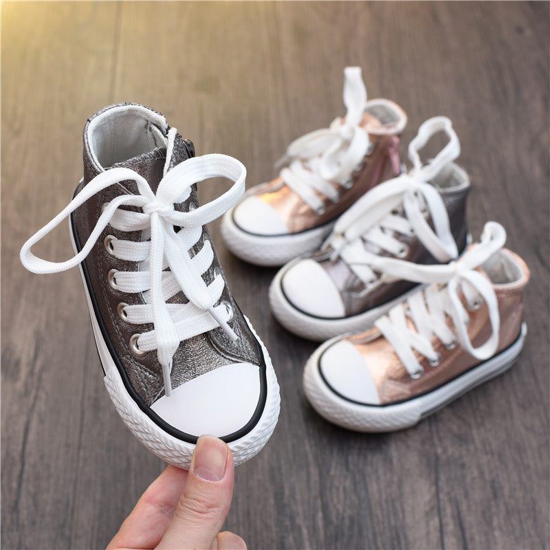 Exclusive Spring New High-top Children's Canvas Shoes Wenzhou Children's Shoes — Pink — Size 21 — Side View