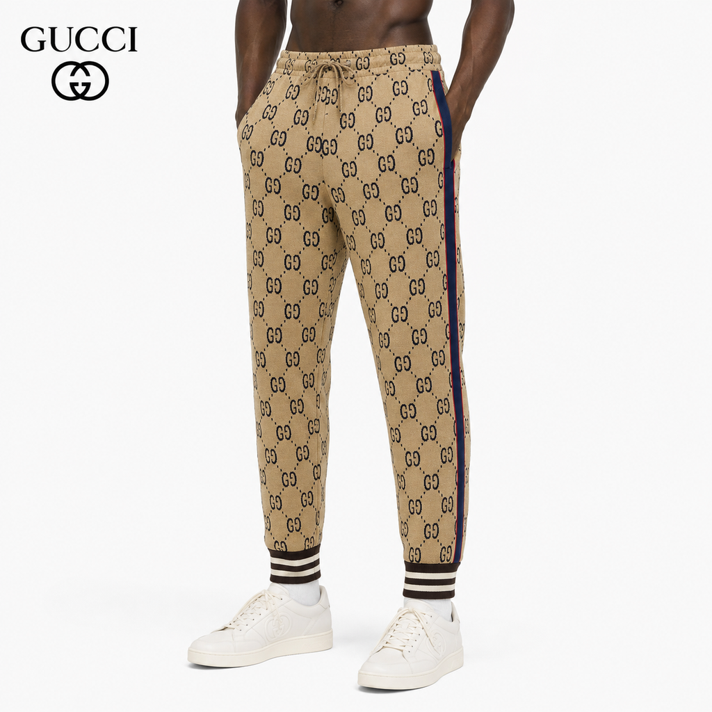 Exclusive Gucci GG Monogram Jogger Pants — Gray — Size S — Front View