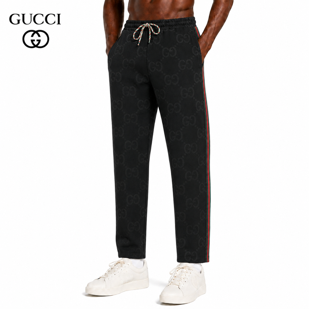 Exclusive Gucci GG Monogram Track Pants with Web Stripe — S — Front View