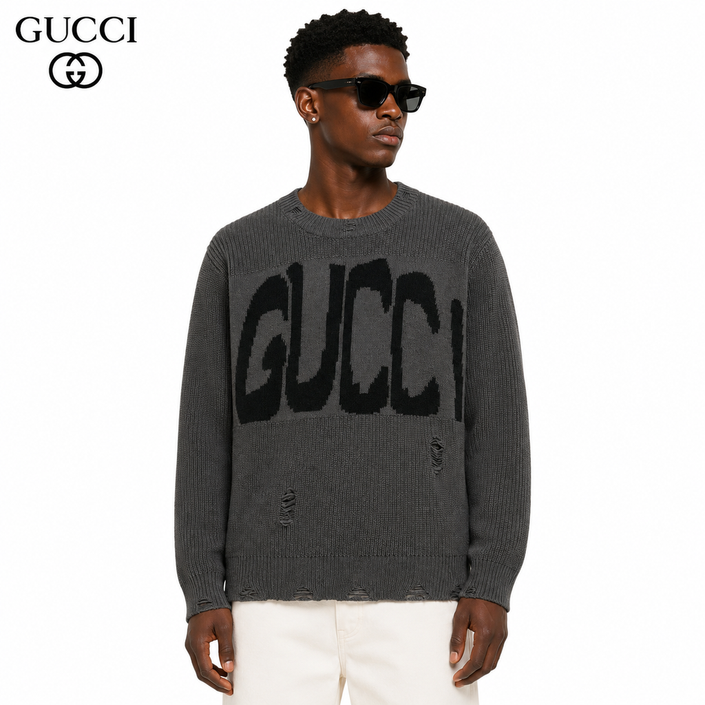 Exclusive Gucci Logo Print Sweater — Beige — Size S — Front View