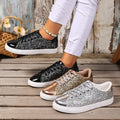 Exclusive Plus Size Sequined Front Lace-up Solid Color Plus Size Board Shoes — Black — Size 36 — Front View