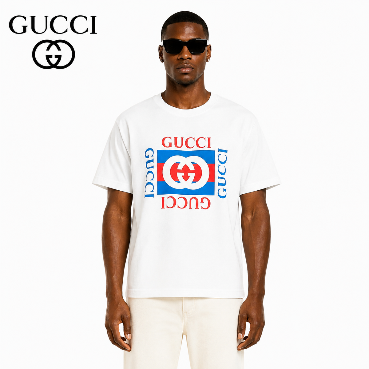 Exclusive Gucci Interlocking GG Logo Print T-Shirt — White — Size XS — Front View