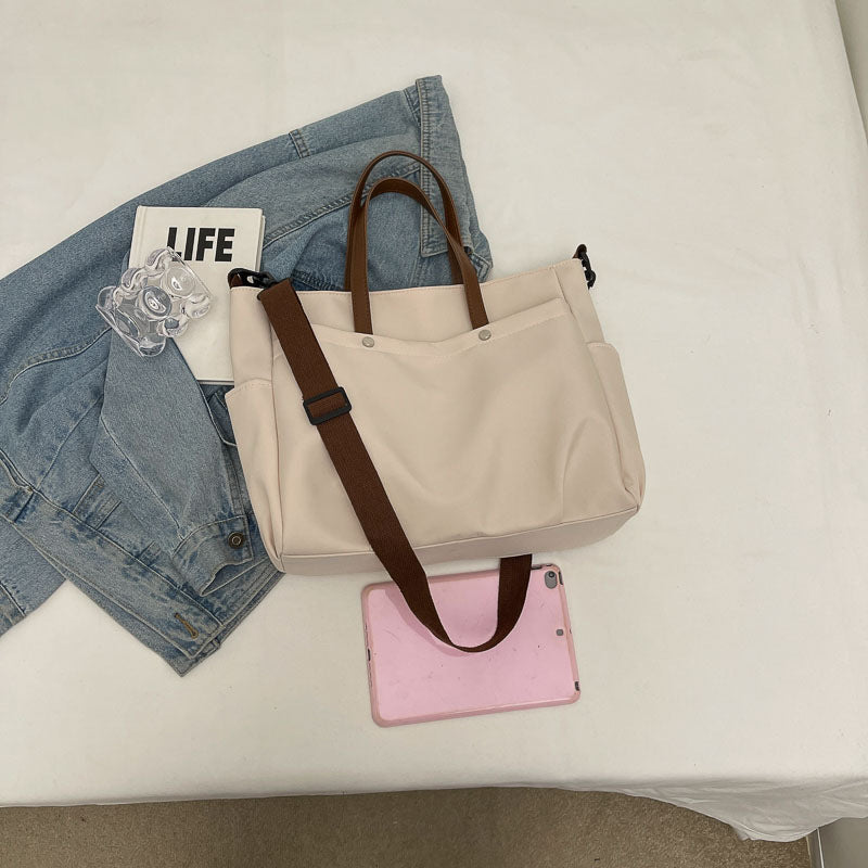 Exclusive Fashion Casual Simple Shoulder Bag Large Capacity — Beige — Back View