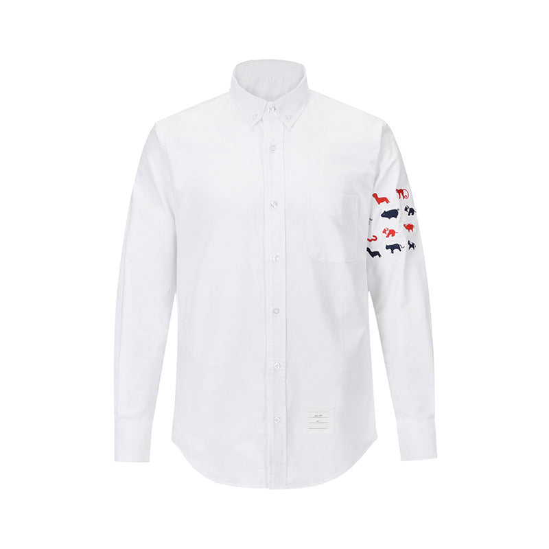 Exclusive Thom Browne 4-Bar Embroidery Shirt — Blue — Size 0/S — Side View