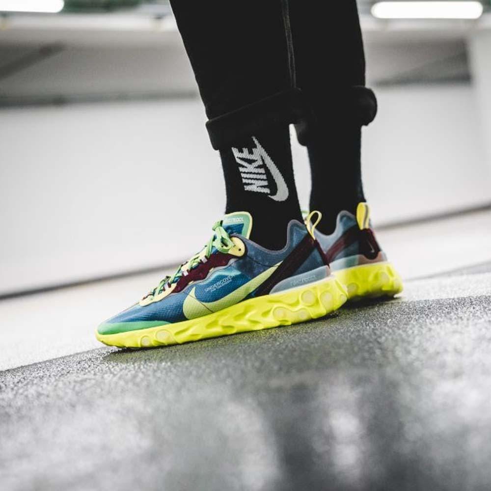 Exclusive Undercover x Nike React Element 87 Blue Volt — UK 3 | EU 35.5 | US 3.5 — Lifestyle View