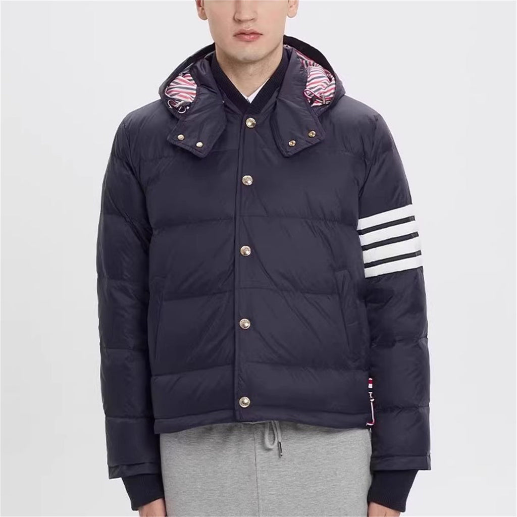 Exclusive Thom Browne  Hooded Down Jacket — Gray — Size 1/M — Side View