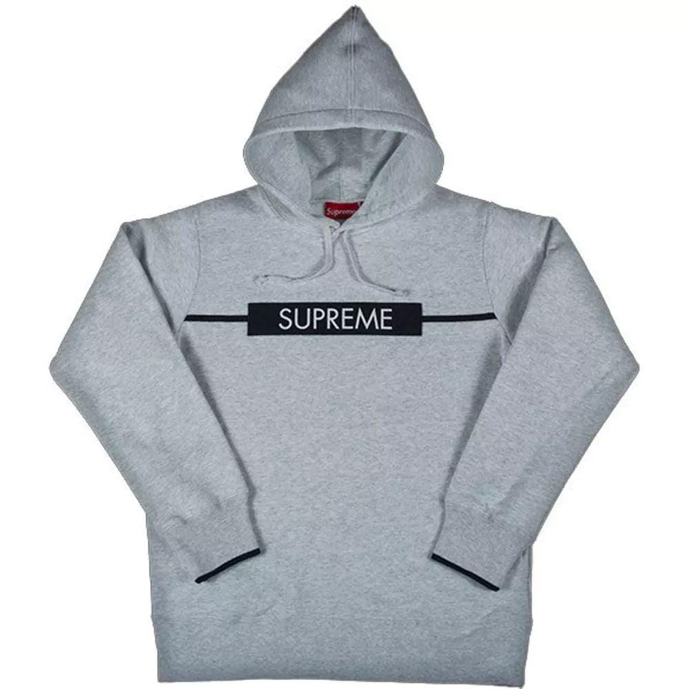 Exclusive Supreme Chest Twill Tape Hooded Sweatshirt - Grey — XXS — Front View