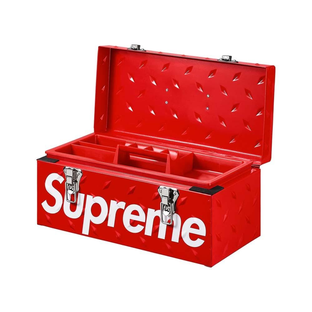 Exclusive Supreme Diamond Plate Tool Box Red — Front View