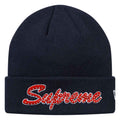Exclusive Supreme New Era Script Beanie (FW18) Navy — Front View
