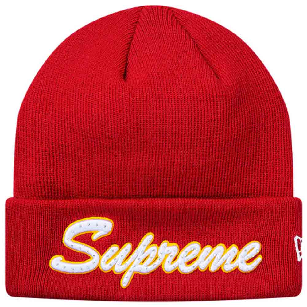 Exclusive Supreme New Era Script Beanie (FW18) Red — Front View