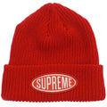 Exclusive Supreme Oval Patch Beanie Red — Front View