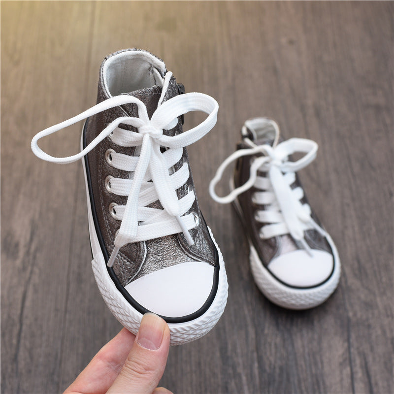 Exclusive Spring New High-top Children's Canvas Shoes Wenzhou Children's Shoes — Pink — Size 21 — Back View
