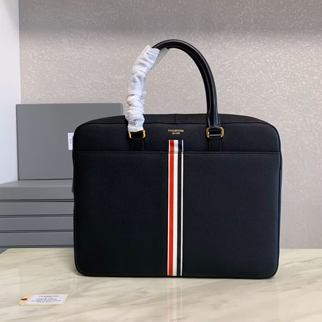 Exclusive Thom Browne Top-grade cowhide briefcase — 38CM*30CM*7CM — Side View