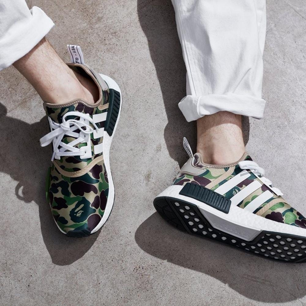Exclusive Bape x Adidas NMD_R1 Green Camo — UK 3.5 | EU 36 | US 4 — Lifestyle View
