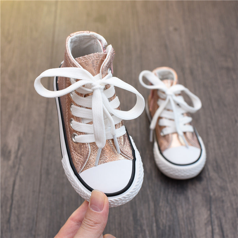 Exclusive Spring New High-top Children's Canvas Shoes Wenzhou Children's Shoes — Pink — Size 21 — Detail View