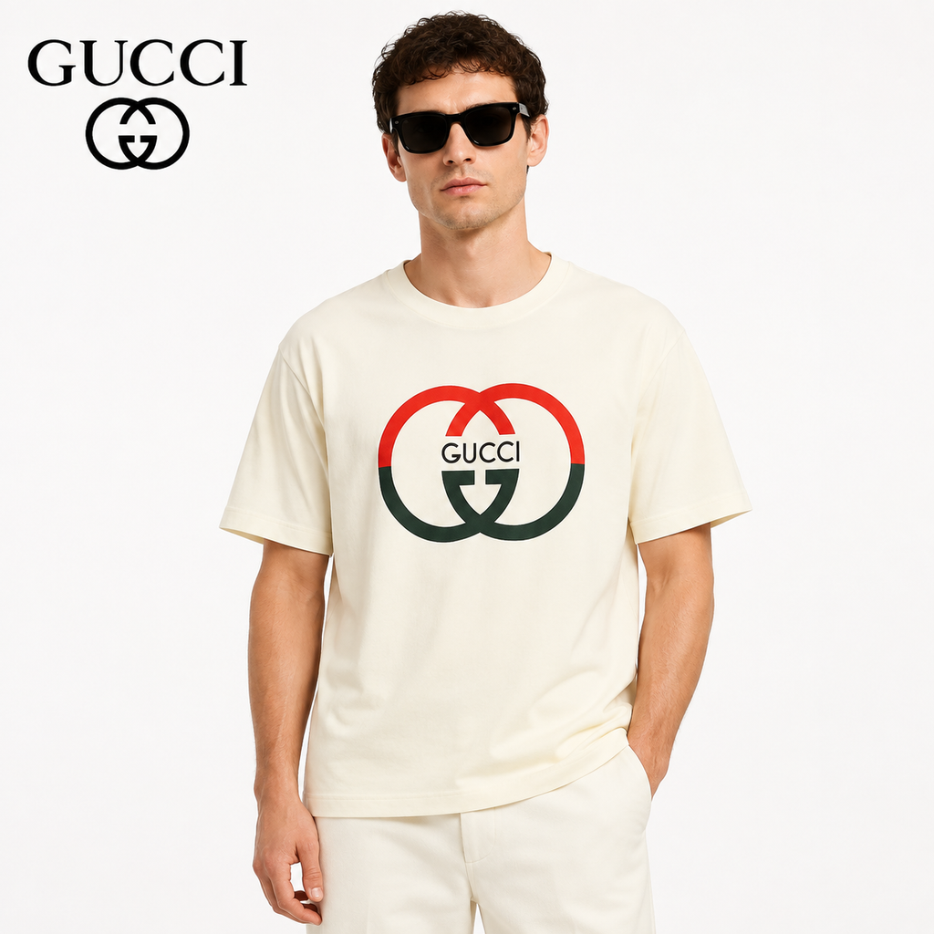 Exclusive Gucci Interlocking Double G Logo T-Shirt — Beige — Size XS — Front View