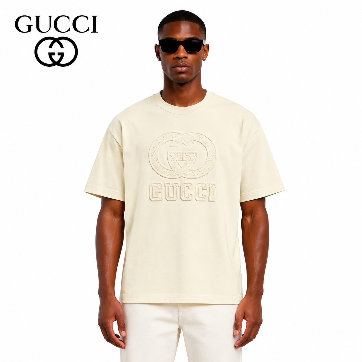 Exclusive Gucci Double G Embossed Oversized T-Shirt — Yellow — Size XS — Front View