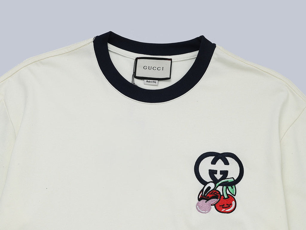 Exclusive Gucci GG Cherry Embroidered T-Shirt — Blue — Size XS — Lifestyle View