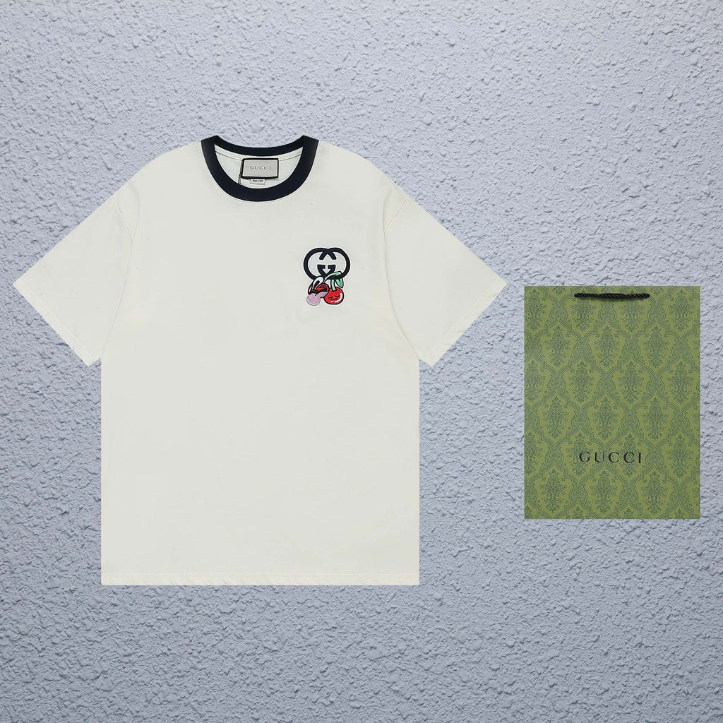 Exclusive Gucci GG Cherry Embroidered T-Shirt — Blue — Size XS — Top View