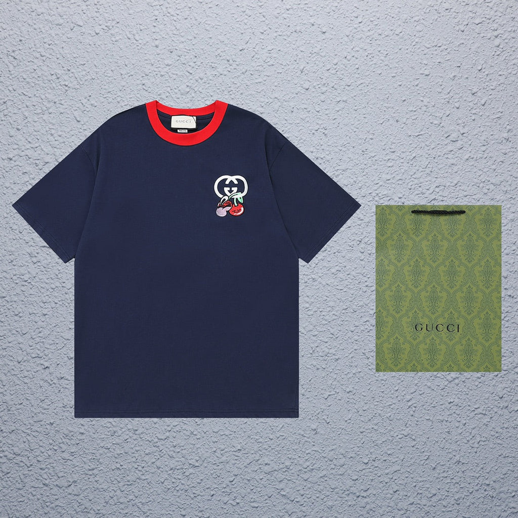 Exclusive Gucci GG Cherry Embroidered T-Shirt — Blue — Size XS — Side View