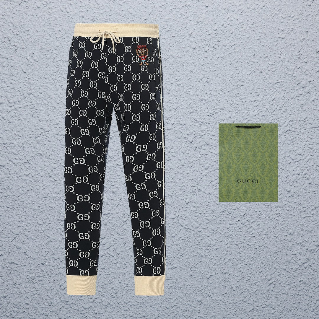 Exclusive Gucci GG Monogram Jogger Pants with Embroidered Crest — S — Side View
