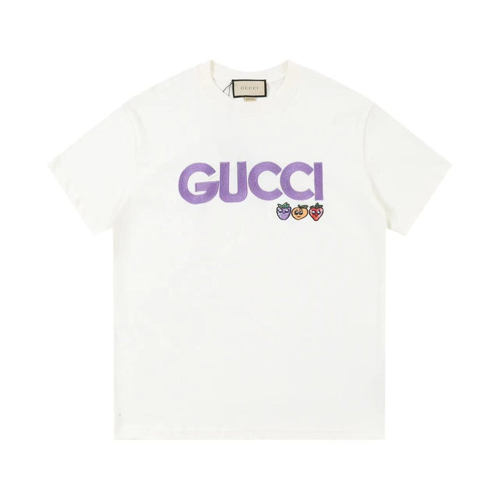 Exclusive Gucci Logo Fruit Embroidery T-Shirt — Color 1 — Size XS — Top View