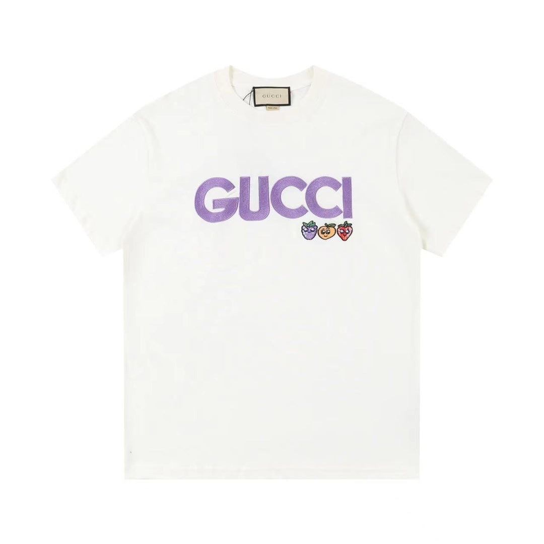 Exclusive Gucci Logo Fruit Embroidery T-Shirt — Color 1 — Size XS — Top View