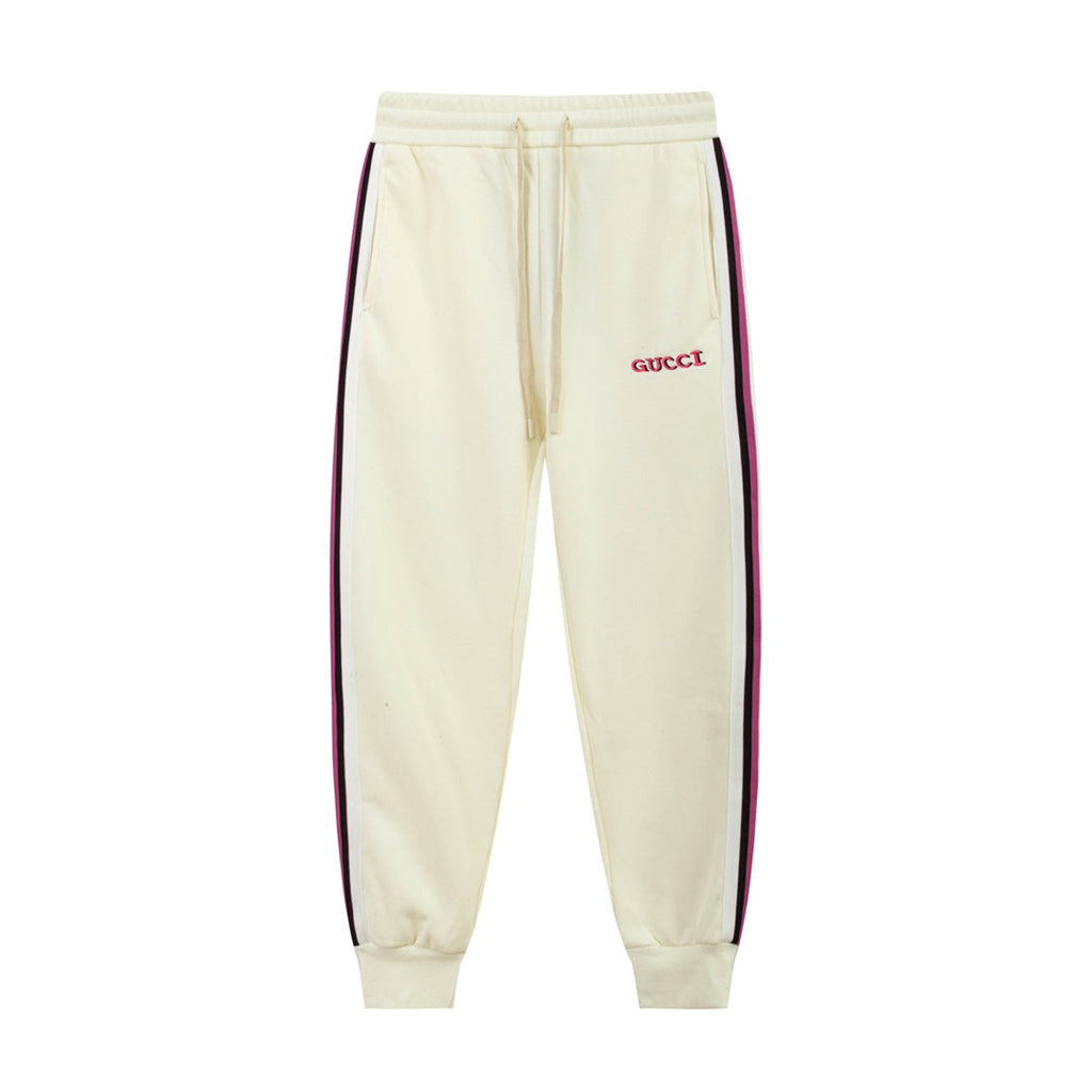 Exclusive Gucci Logo Stripe Sweatpants — Beige — Size XS — Side View