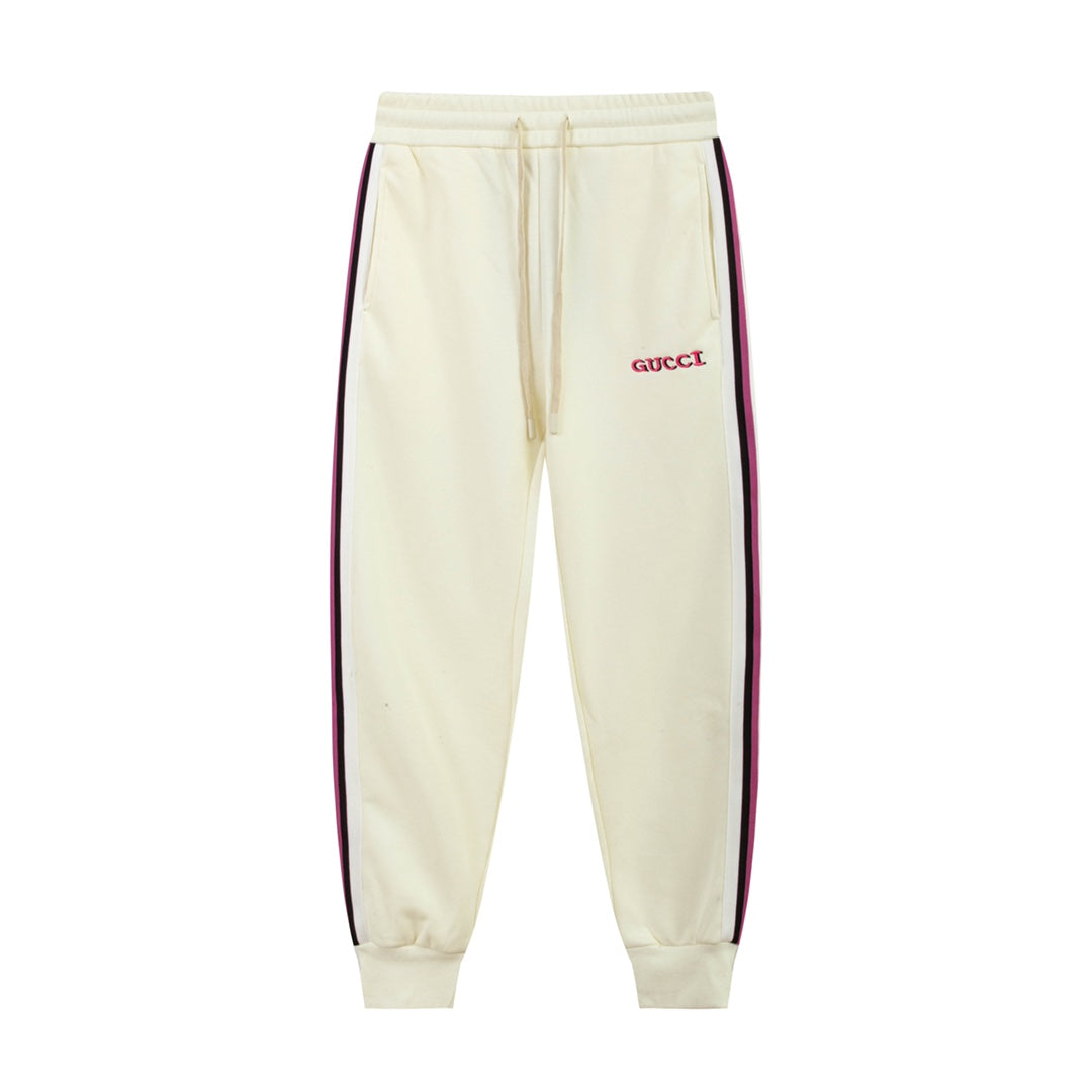 Exclusive Gucci Logo Stripe Sweatpants — Beige — Size XS — Side View