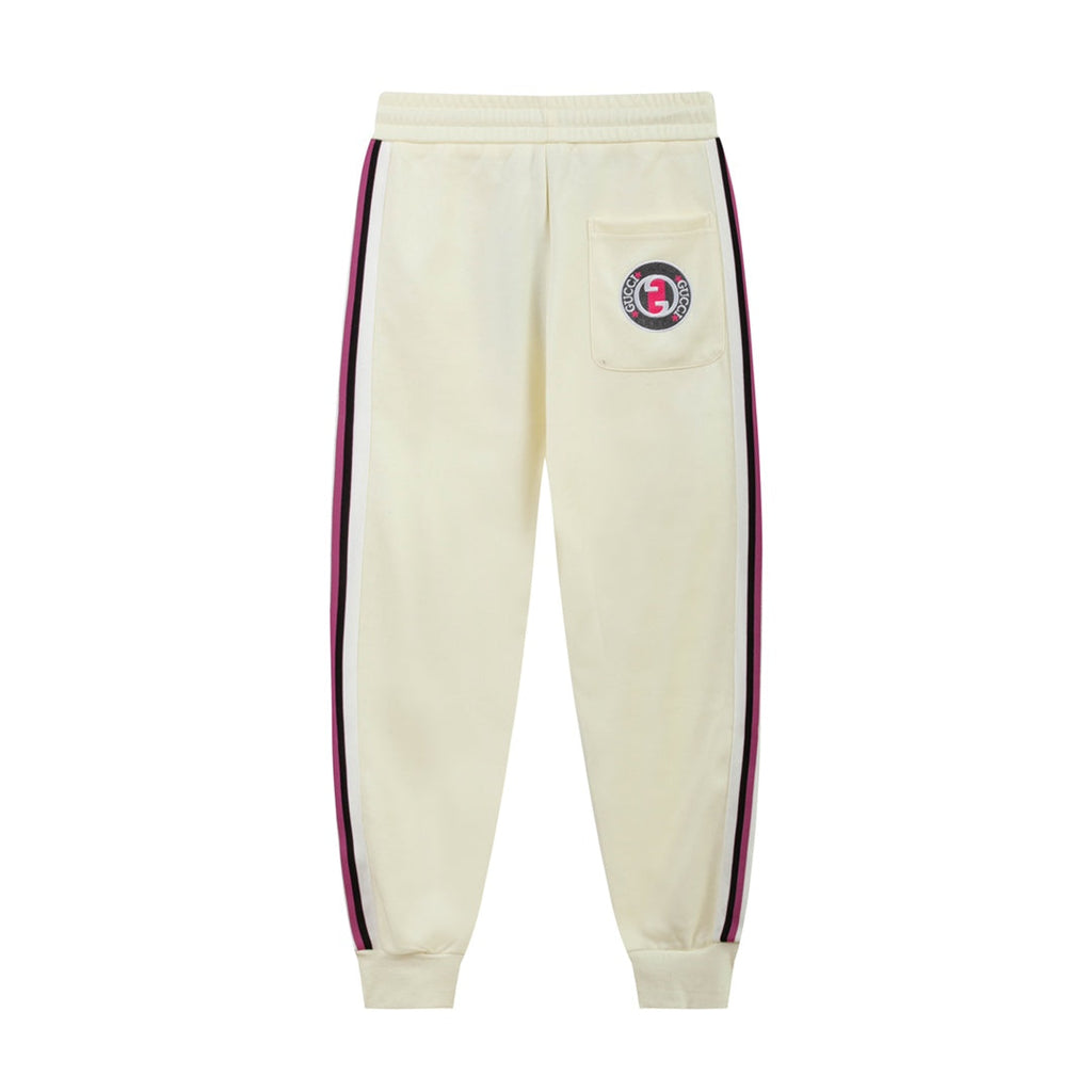 Exclusive Gucci Logo Stripe Sweatpants — Beige — Size XS — Back View