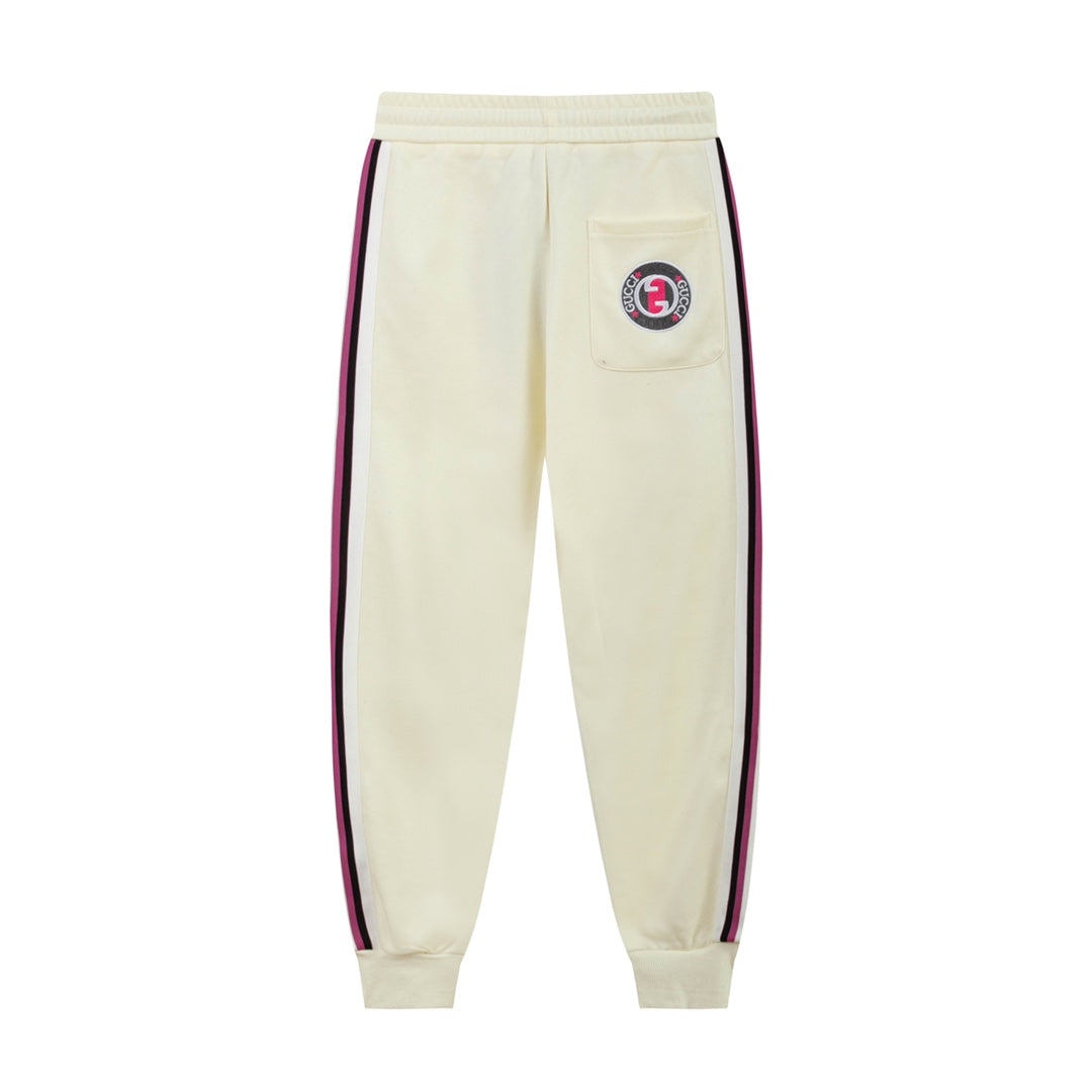 Exclusive Gucci Logo Stripe Sweatpants — Beige — Size XS — Back View