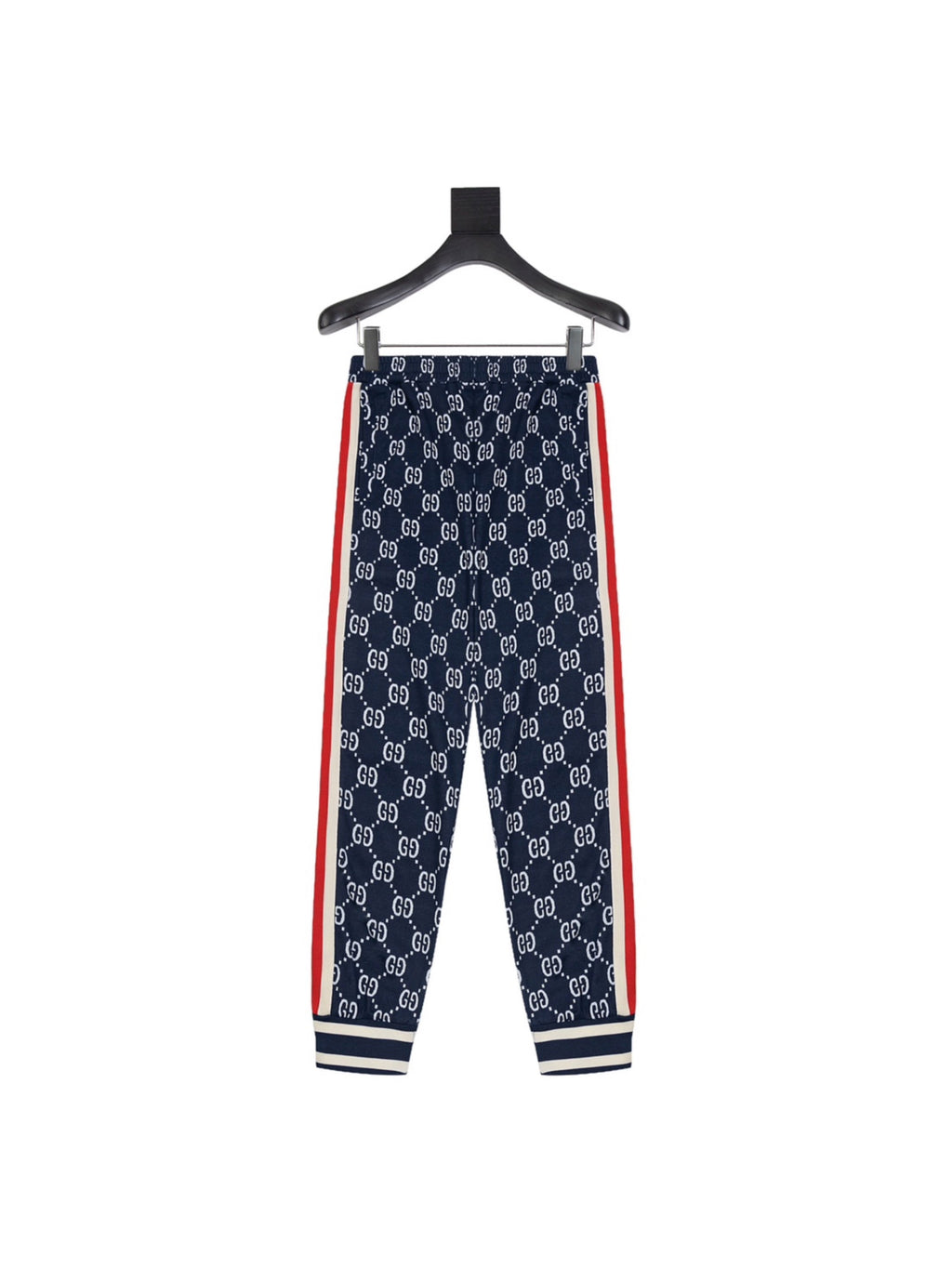 Exclusive Gucci GG Monogram Jogger Pants – Navy Blue with Web Stripe — XS — Side View