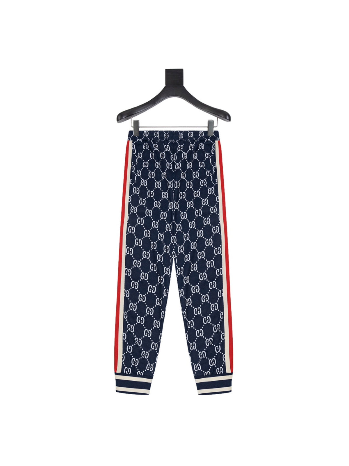 Exclusive Gucci GG Monogram Jogger Pants – Navy Blue with Web Stripe — XS — Side View