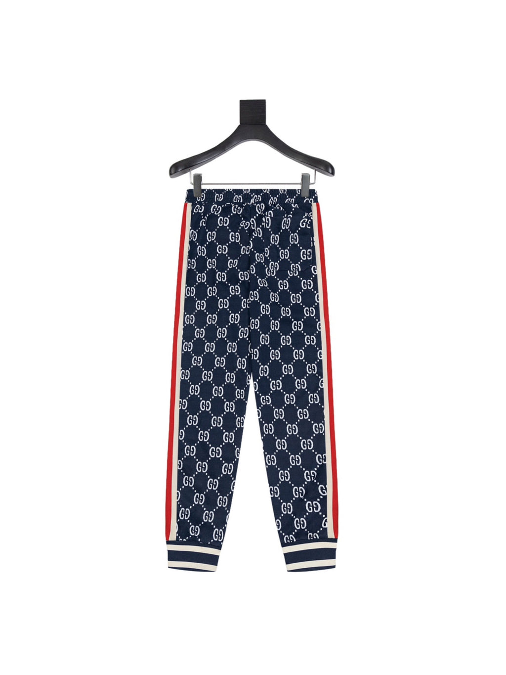 Exclusive Gucci GG Monogram Jogger Pants – Navy Blue with Web Stripe — XS — Back View