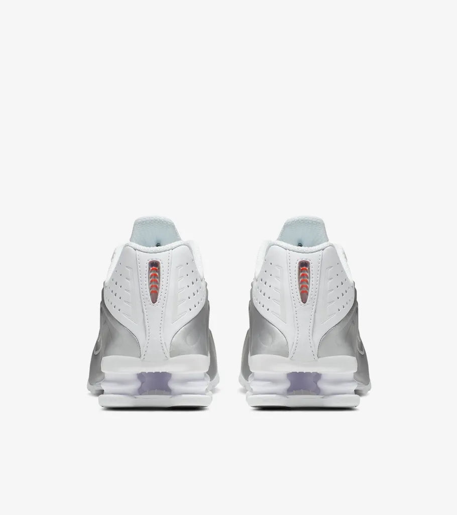 Exclusive Shox R4 White and Metallic Silver — White and Metallic Silver — Size US M 5.5 - UK 5 - EUR 38 — Top View