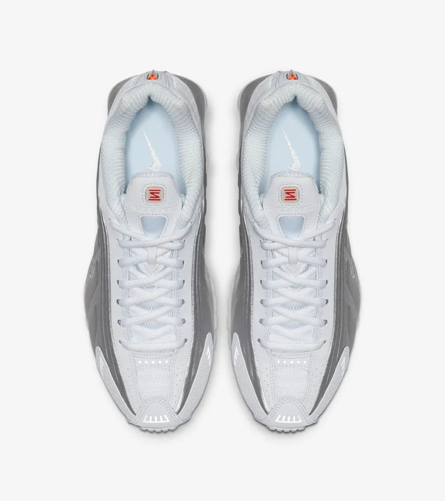 Exclusive Shox R4 White and Metallic Silver — White and Metallic Silver — Size US M 5.5 - UK 5 - EUR 38 — Back View
