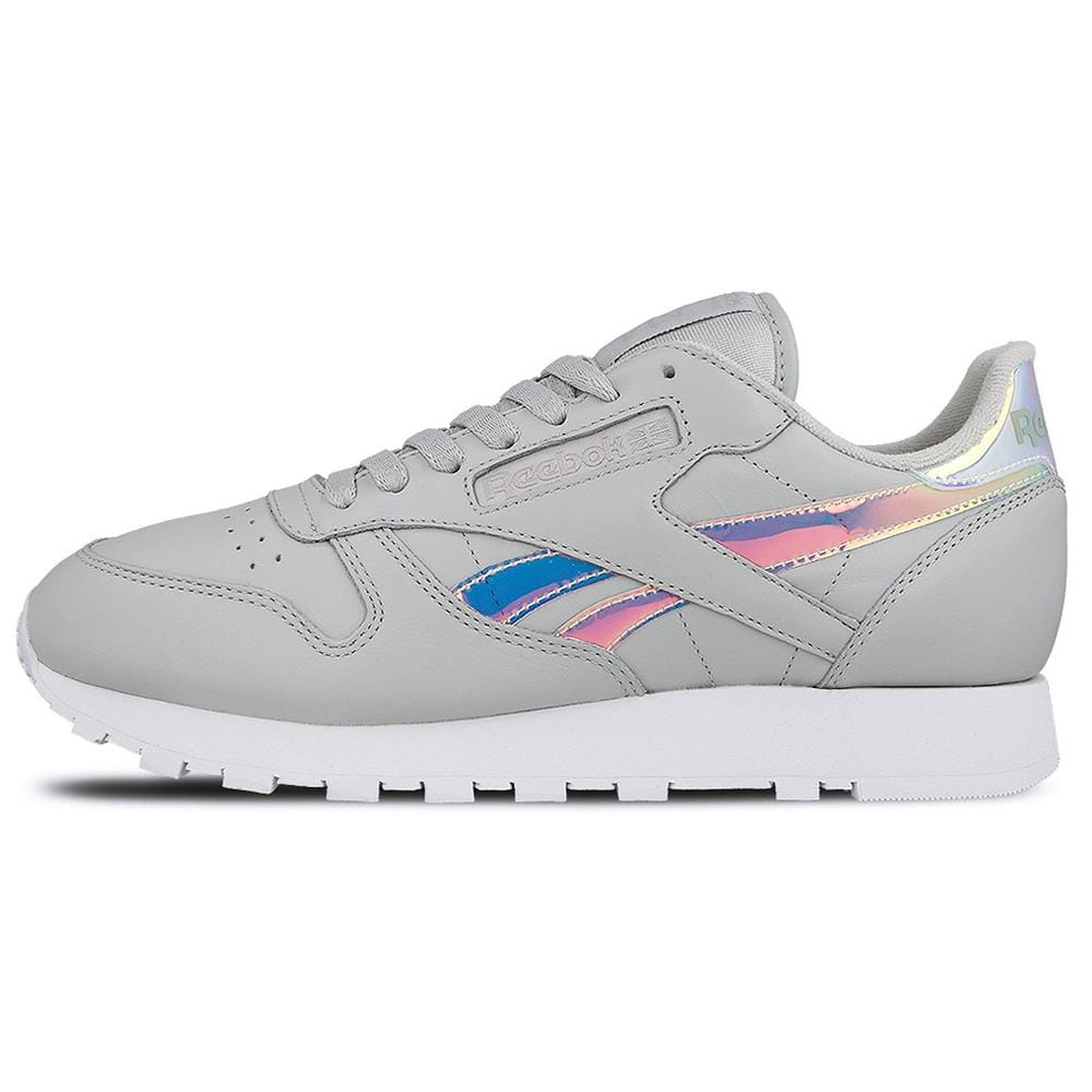 Exclusive Reebok Classic Leather Iridescent Skull Grey-White — UK 2.5 | EU 34 | US 3.5 — Front View